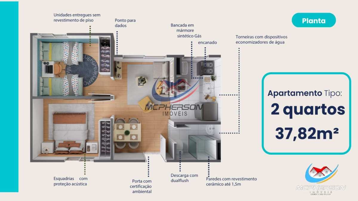  - Apartamento à venda, no Condomínio Ideal + Liberdade, , Águas Brancas, com 2 quartos, 37,82m²