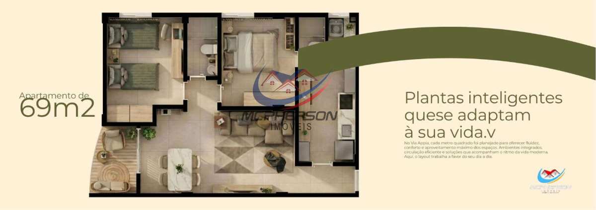  - Apartamento à venda, no Via Appia Residence em Belém, Coqueiro, com 2 quartos, 69m²