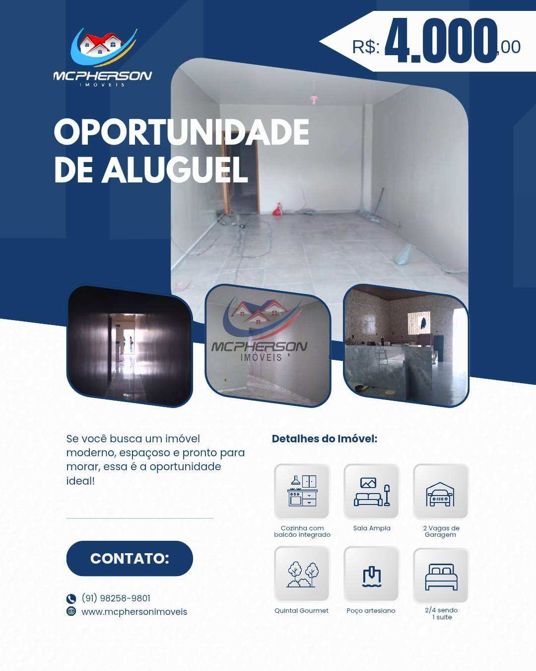 Casa para alugar, com 2 quartos - Mcpherson Imóveis